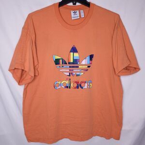 Adidas T Shirt Mens XL Orange Love Unites LGBTQ Pride Flag Trefoil